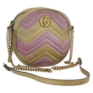 GUCCI Chain GG Marmont Shoulder Bag Leather Pink Gold 550154 Auth ka872